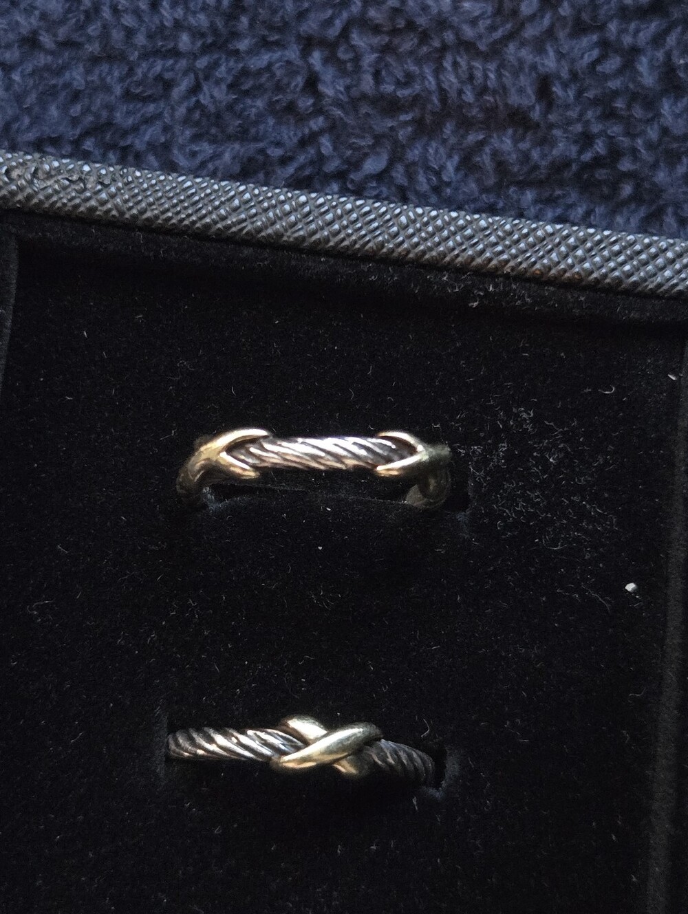David Yurman 925 Sterling Silver and 14k Gold X Set Of 2 Stack Band Rings